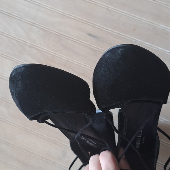 Kenneth Cole New York Tonniane Black Suede Wrap Around Ankle Lace Up Block Heel - Picture 6 of 12